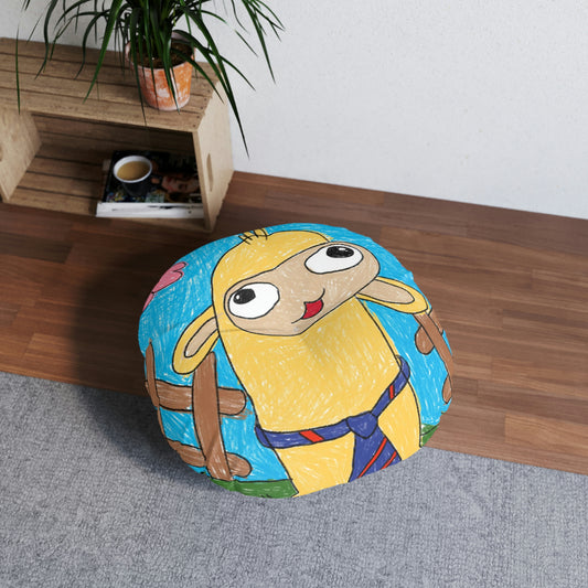 Llama Lovers: Heart and Animal Design Graphic Tufted Floor Pillow, Round