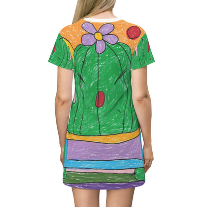 Desert Cactus Sumo Wrestler Graphic All Over Print T-Shirt Dress