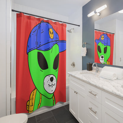 White Dog Bear Mouth Alien Green Visitor Yellow Backpack Blue Visi Hat Shower Curtains