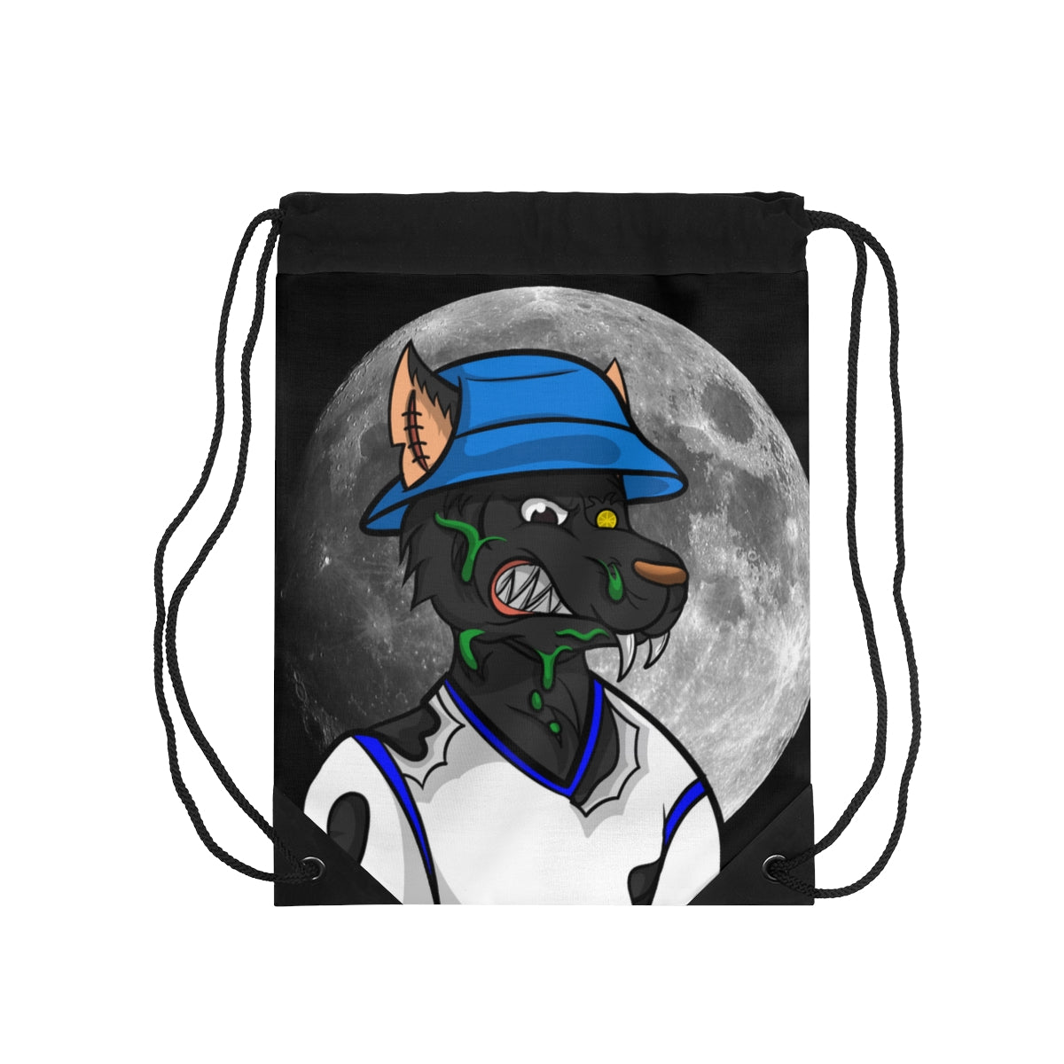 Black Wolf Full Moon Cyborg Werewolve Drawstring Bag