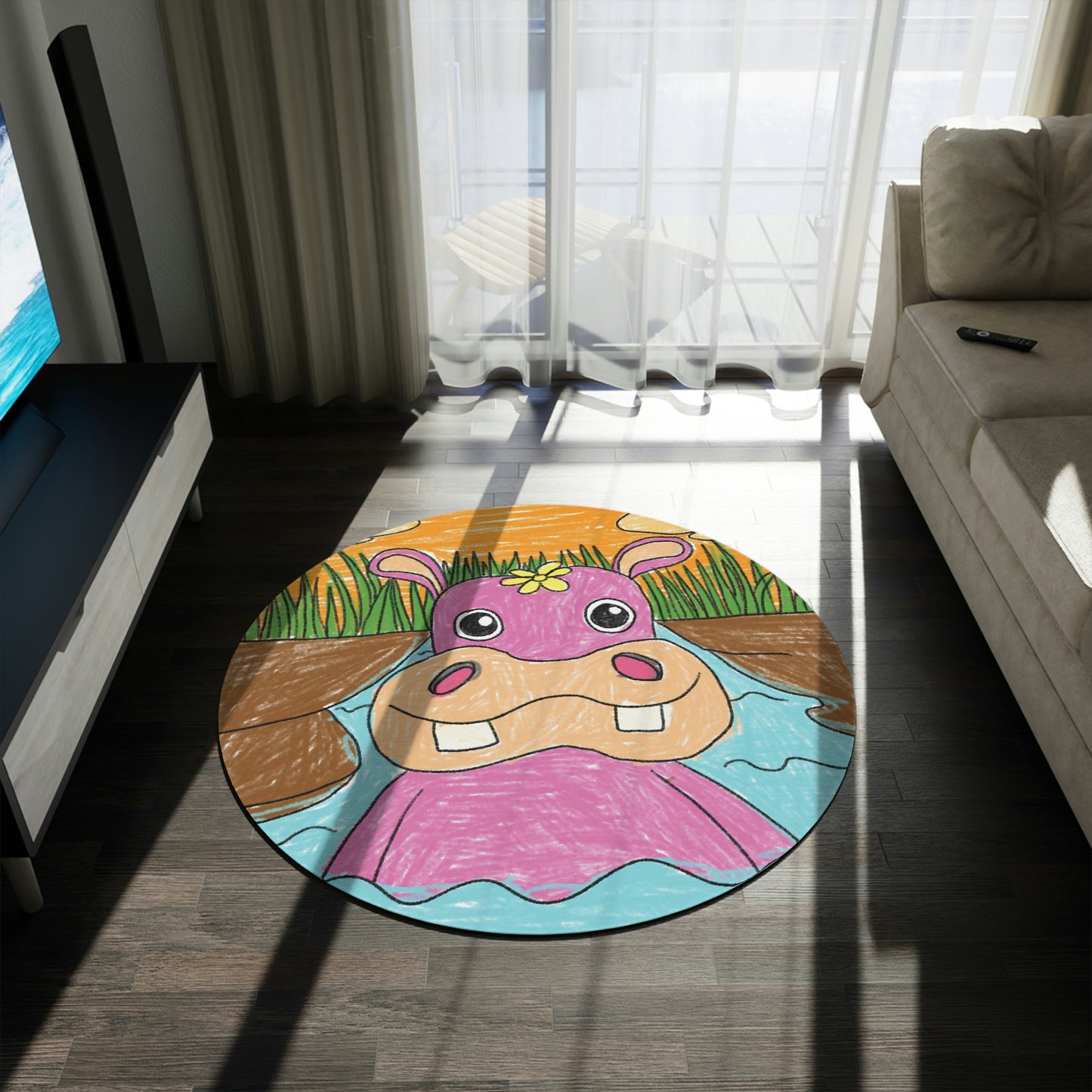 Hippo Hippopotamus Animal Creature Graphic Round Rug