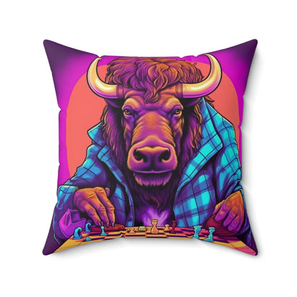 American Bison Buffalo Chess Game Grand Master Spun Polyester Square Pillow