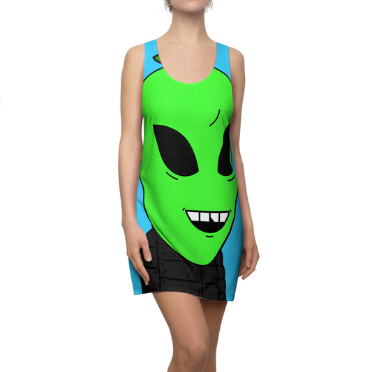 Green Apple Chipped tooth Visitor Smiling Women's Cut & Sew Racerback Dress (AOP)
