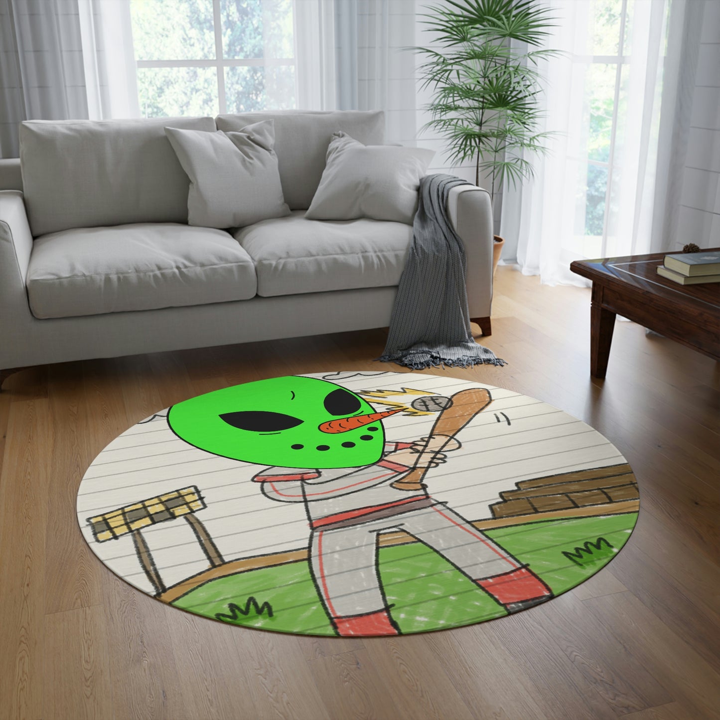 Baseball Veggie Visi Vegetable Visitor Alien Sport Round Rug