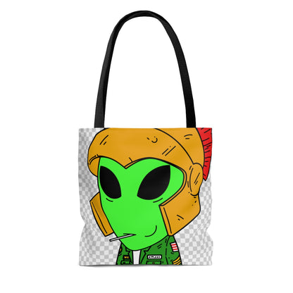 Spartan Helmet Military Jacket Lolipop Mouth Green Alien Visitor AOP Tote Bag