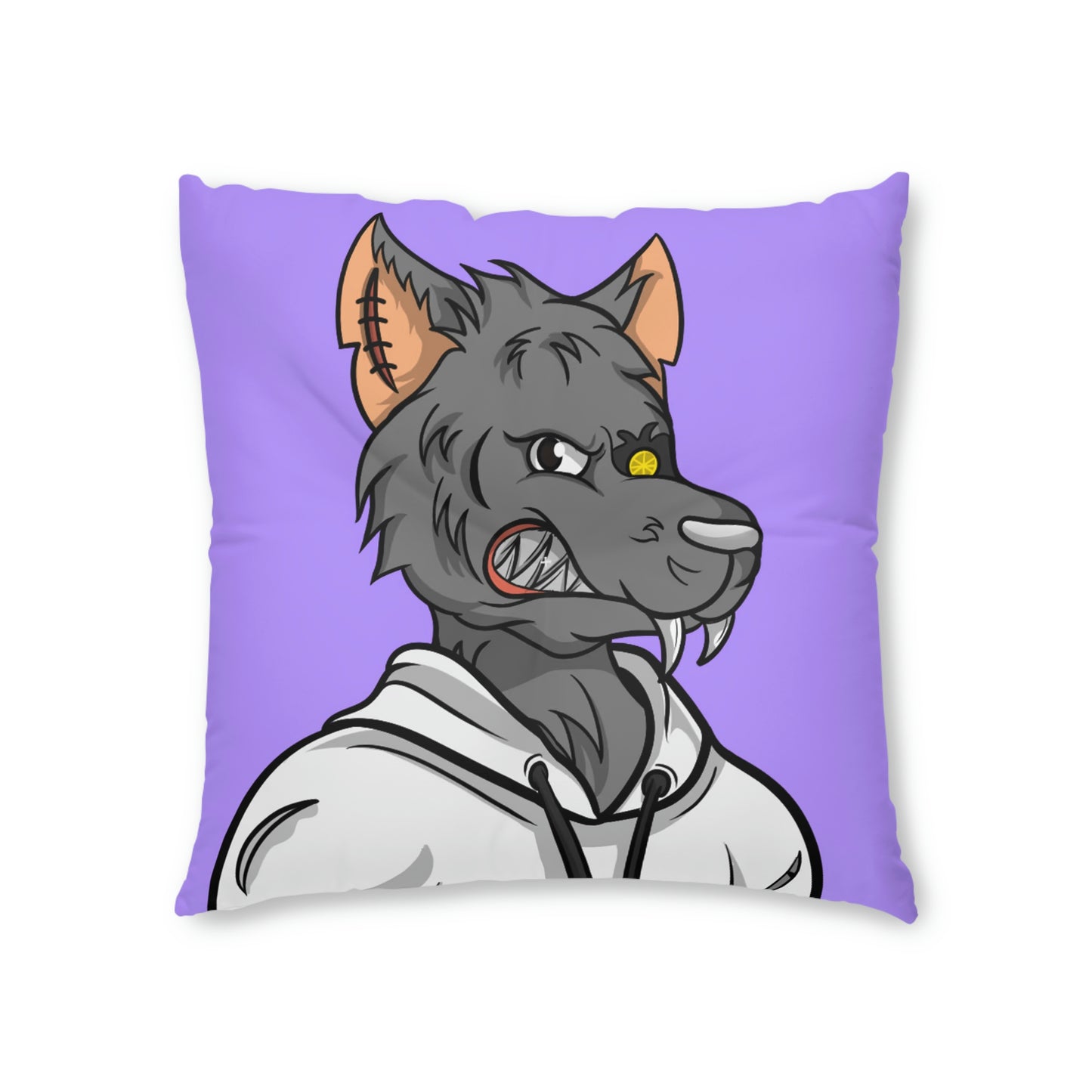 Fitness Grey Wolve Cyborg Wolf Tufted Floor Pillow, Square