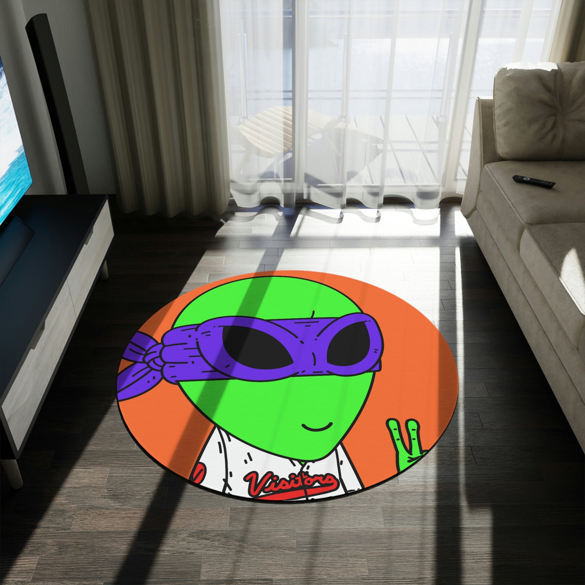 Purple Ninja Peace Visitor Jersey Alien Round Rug - Visitor751