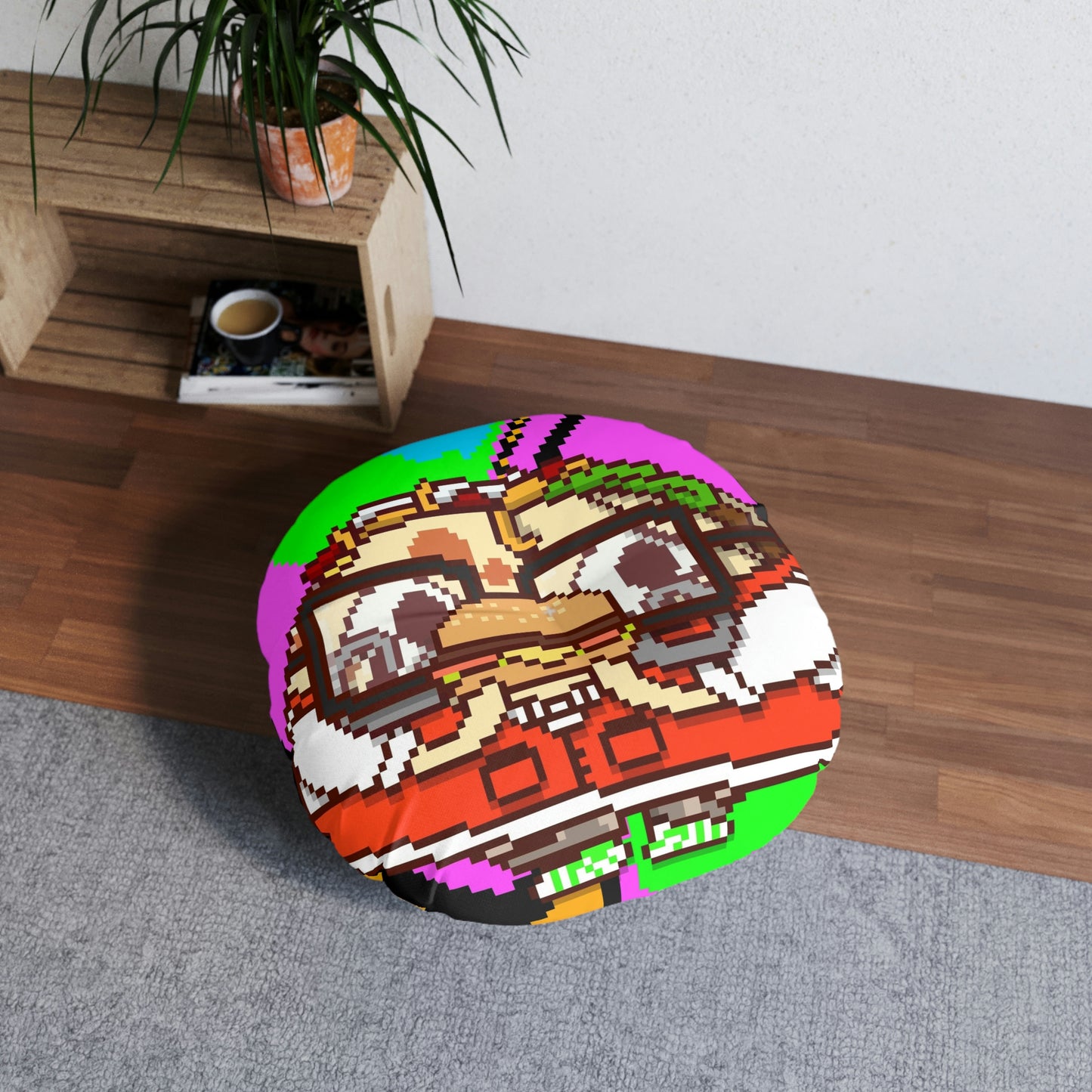 Burger Cooked Hungry Taco Tufted Floor Pillow, Round