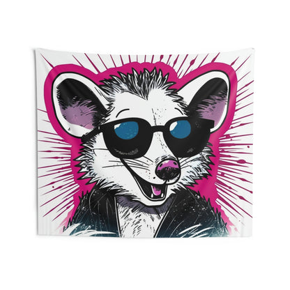 Retro Happy Opossum Graphic Indoor Wall Tapestries