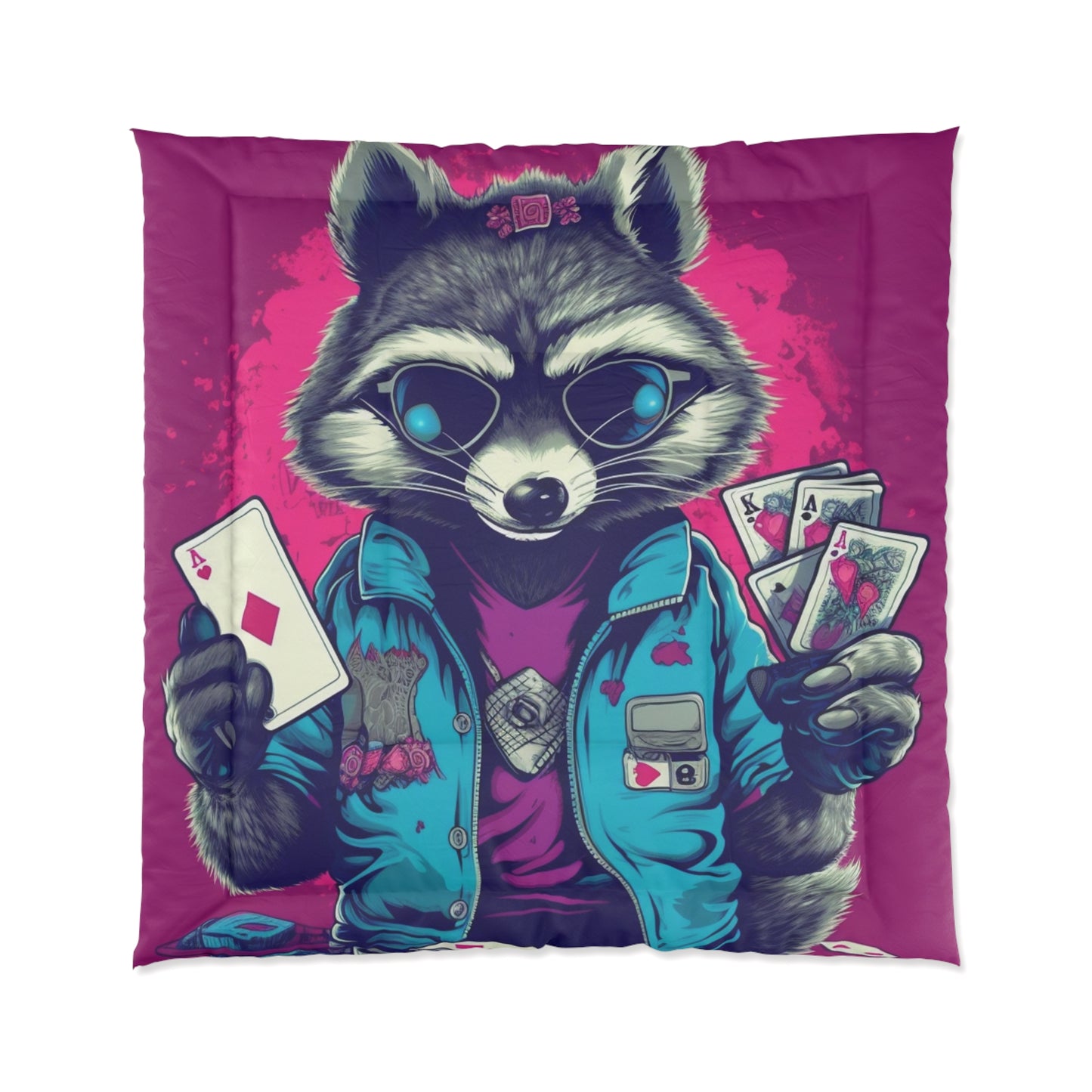 Raccoon Poker Card Player Furry Champion Comforter