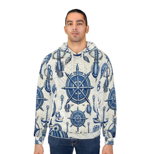 Nautical Theme Art - Anchors, Ropes, Compass Unisex Pullover Hoodie (AOP)