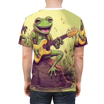 Frog Swamp Creature Stump Guitarist ミュージカルグラフィック ユニセックス カットソー Tシャツ (AOP) 