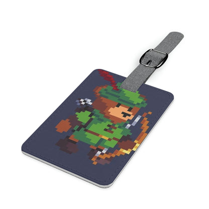 Etiqueta para equipaje de poliéster Saffiano con diseño de oso arquero y sombrero de Robin Hood, rectangular