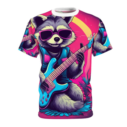 Guitar-Playing Raccoon: Furry Star of Rock Music Unisex Cut & Sew Tee (AOP)