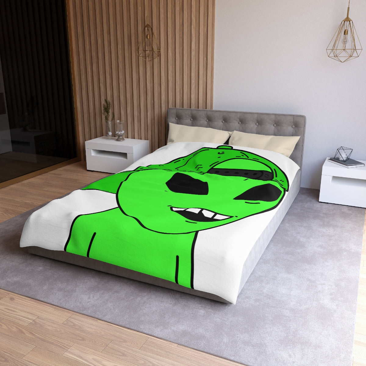 The Green Alien Visitor with Hat Microfiber Duvet Cover