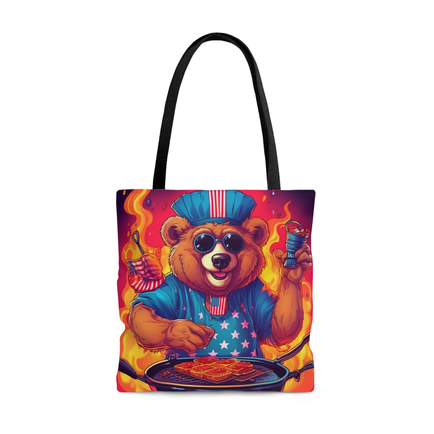 Patriotic Bear's BBQ Bash: Grill and Chill this 4th of July USA Tote Bag (AOP)