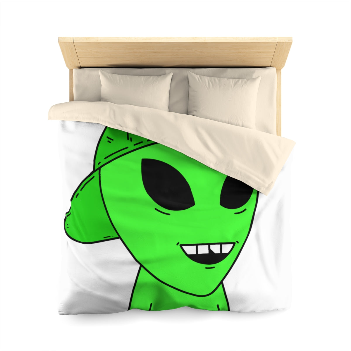 The Green Alien Visitor with Hat Microfiber Duvet Cover