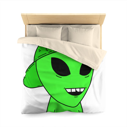 The Green Alien Visitor with Hat Microfiber Duvet Cover