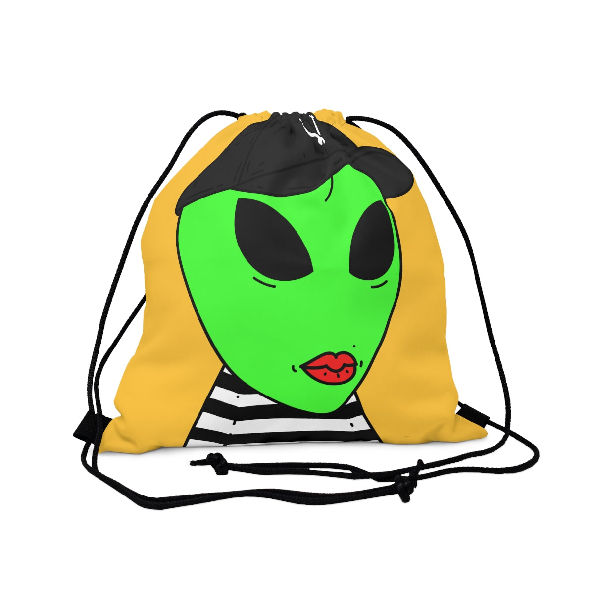 Black Striped Shirt Visitor Green Alien Black Cap V Lipstick Outdoor Drawstring Bag