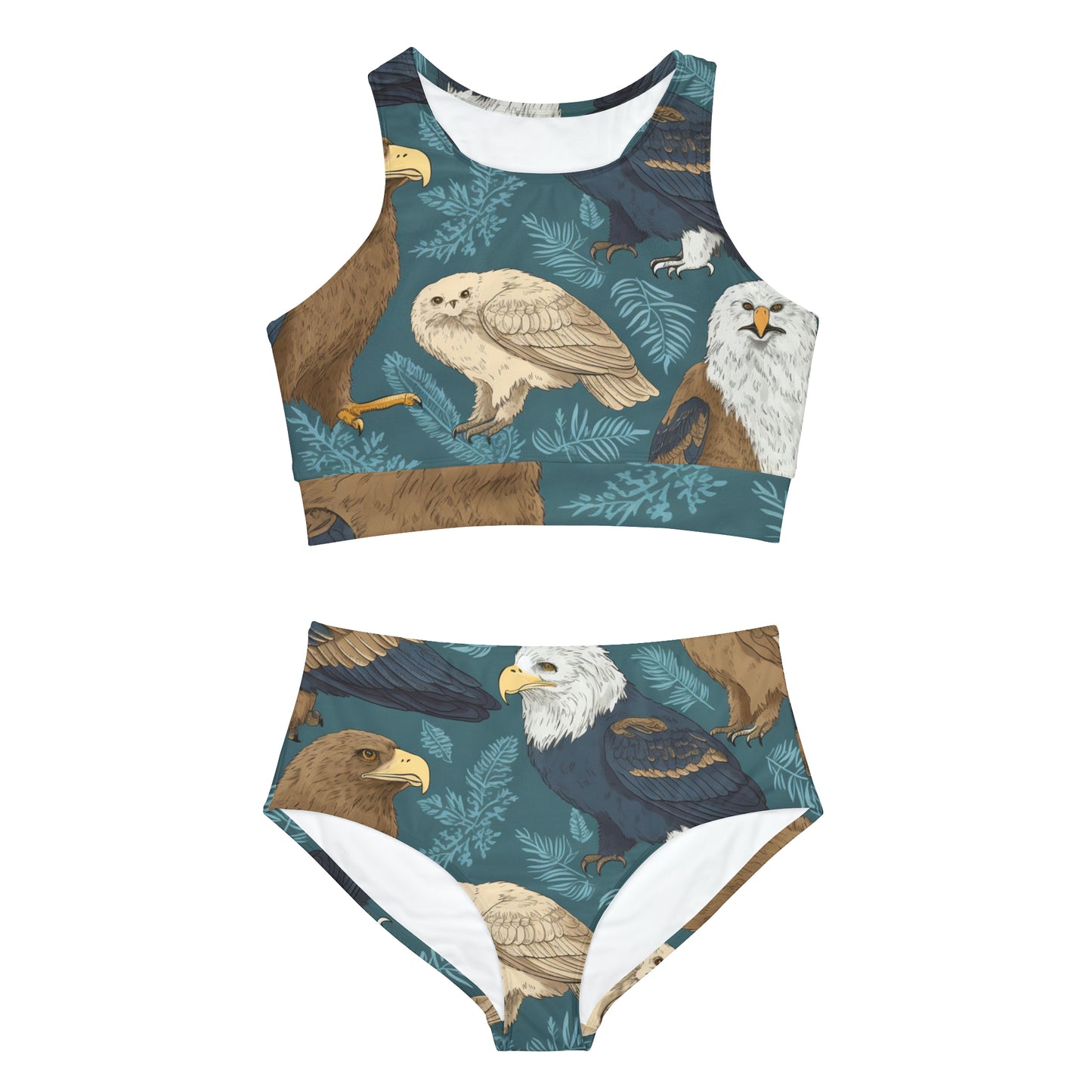 American Wildlife Symbols: Bald Eagles, Hawks, Birds Design Sporty Bikini Set (AOP)