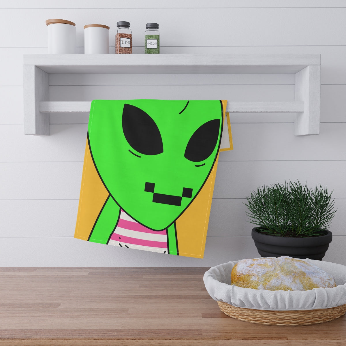 Digital Face Green Apple Head Visitor Kitchen Towel