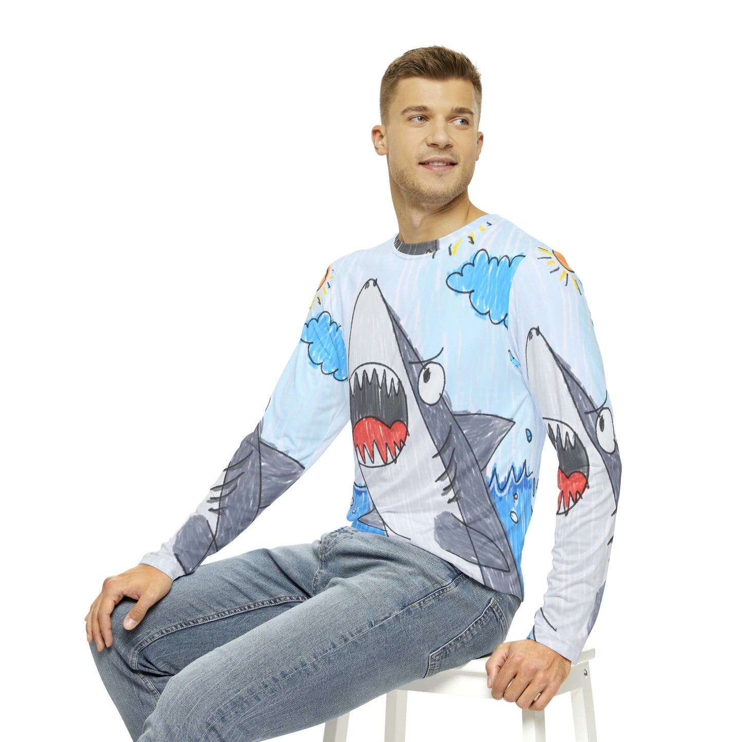 Shark Jaw Teeth Attack Ocean Sea Creature Men's Long Sleeve AOP Shirt