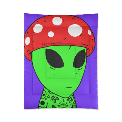 Red Mushroom Head Green Alien Freckles Space Cartoon Tattoos UFO Cows Milk Punisher Visitor Bed Comforter