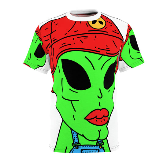 Alien Facial Feature Space Visitor Galactic Unisex AOP Cut & Sew Tee