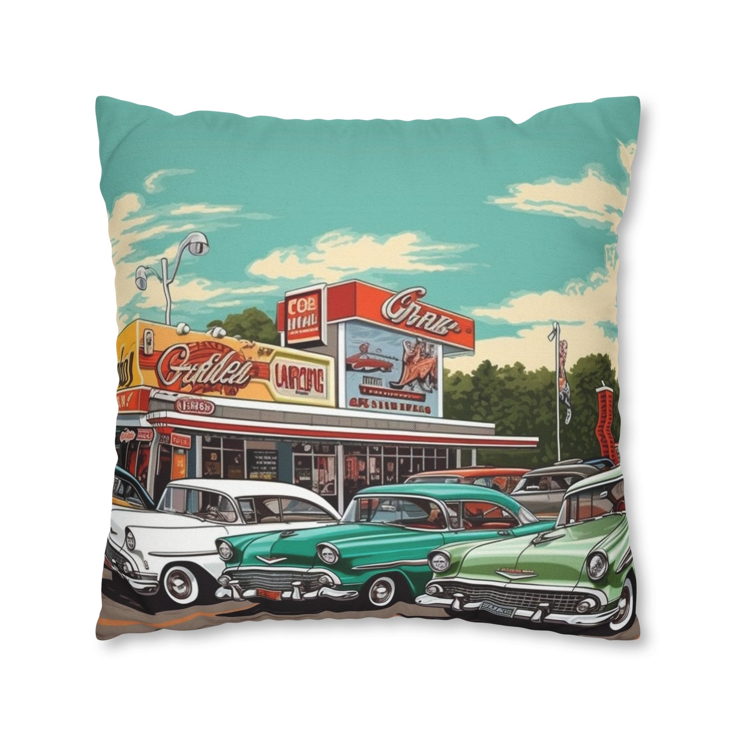 1950s Classic Car Collection Retro Artwork Spun Polyester Square Pillow Case