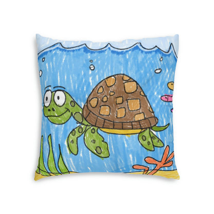 Almohada de suelo con diseño de tortuga marina, playa, arena y océano, cuadrada 