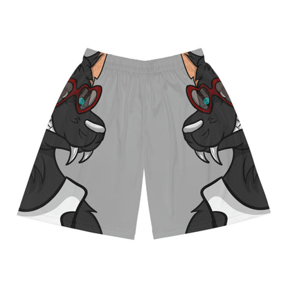 Heart Valentine Black Wolf Cyborg Basketball Shorts