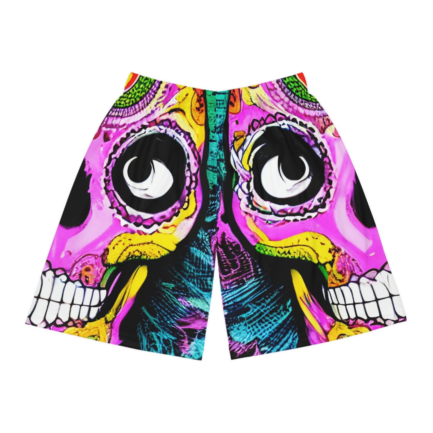 Trippy psychedelic Skull Skeleton Head Face Basketball Shorts (AOP)