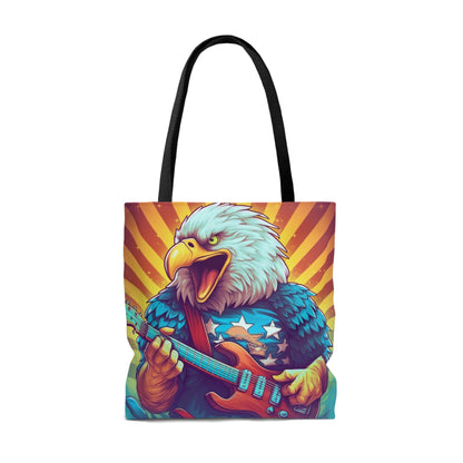 Artistic Graphic of the Guitar-Playing American Bald Eagle Tote Bag (AOP)