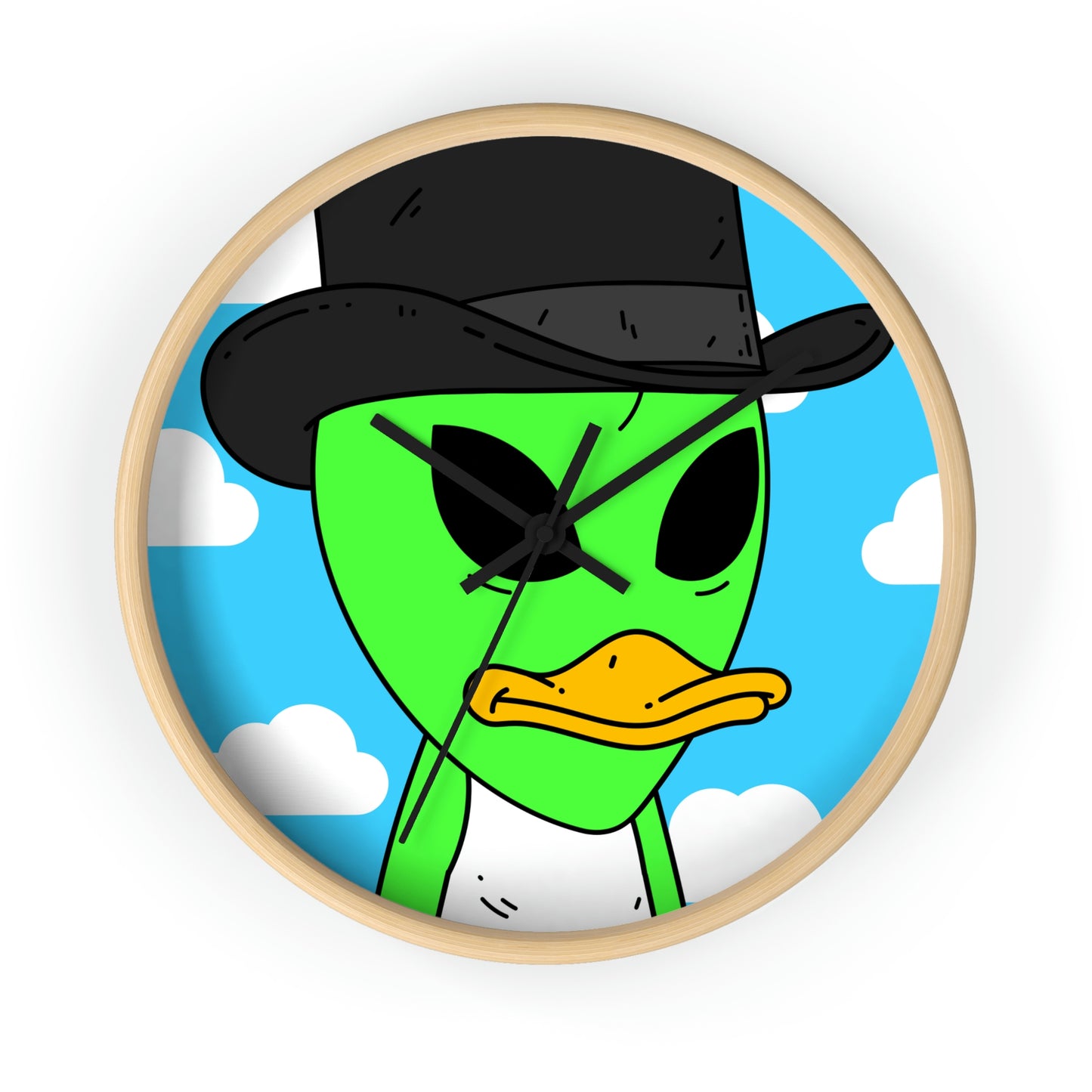 Visitors Green Alien Duck Black Top Hat Wall clock