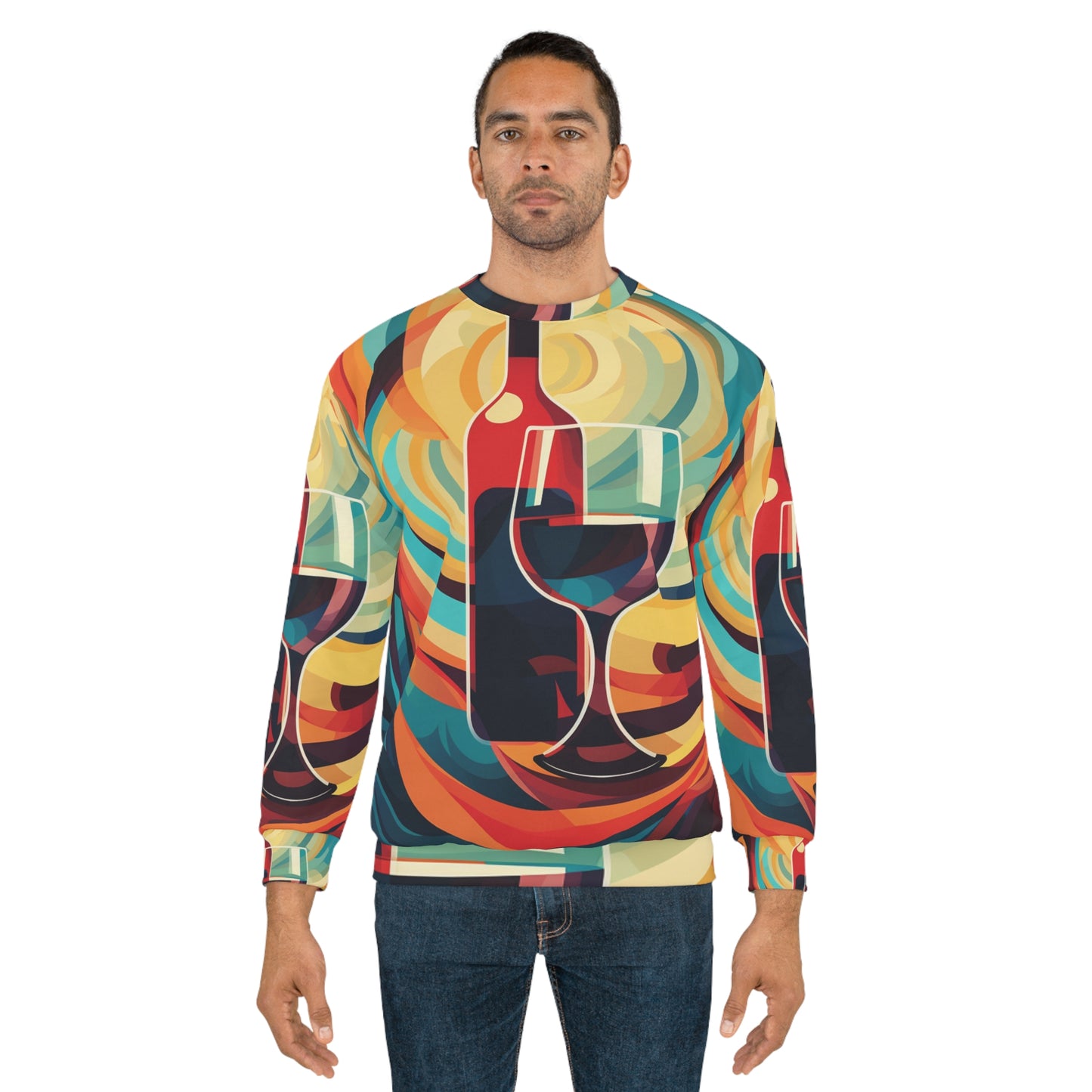 Wine Lover Abstract - Bottle & Glass Design Unisex Sweatshirt (AOP)