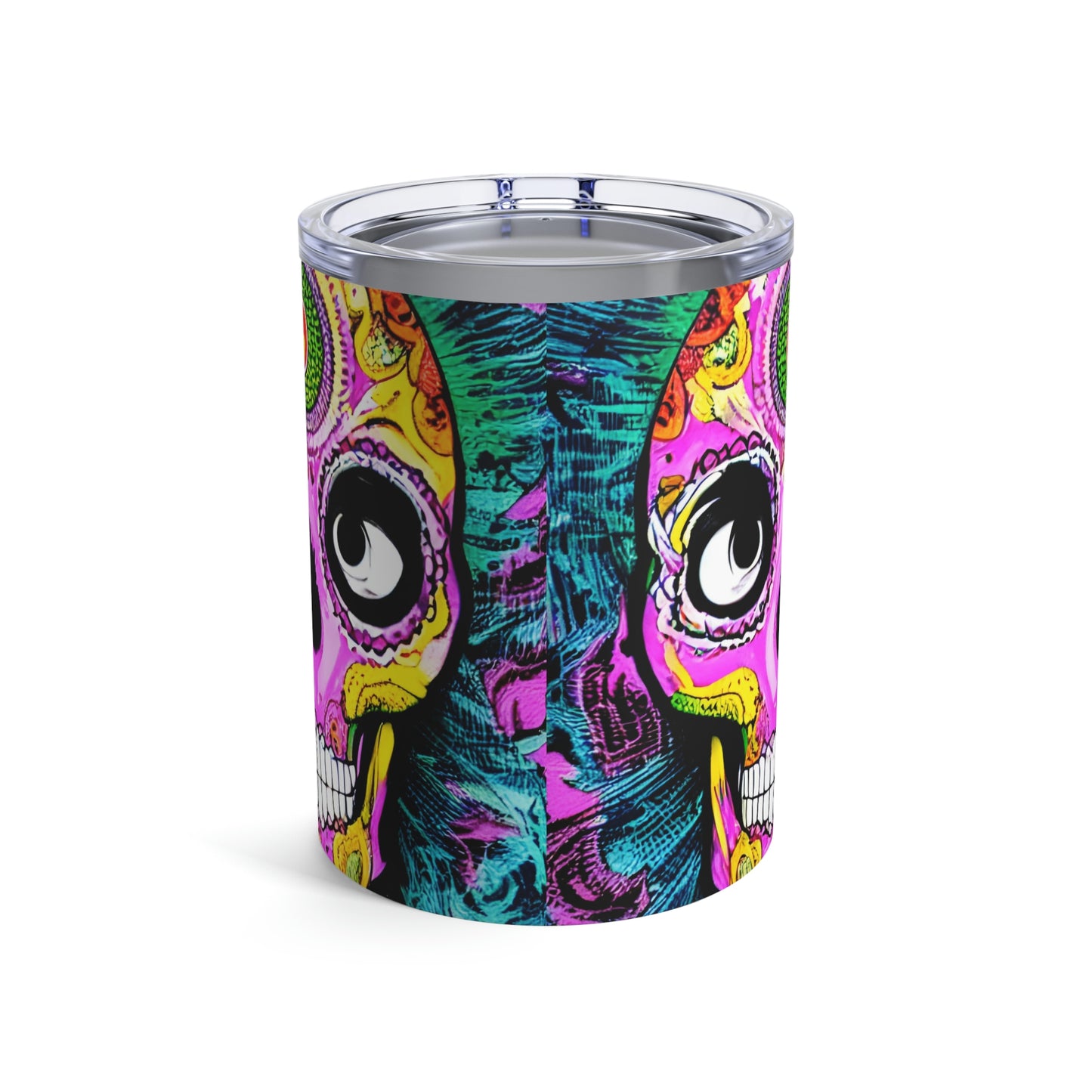 Trippy psychedelic Skull Skeleton Head Face Tumbler 10oz