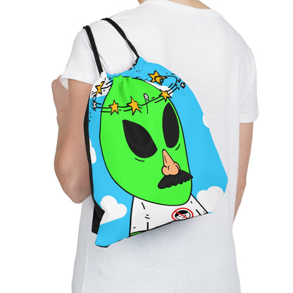 Alien Green Star Head Fake Nose Mustache Imposter Anti Human Visitor Outdoor Drawstring Bag