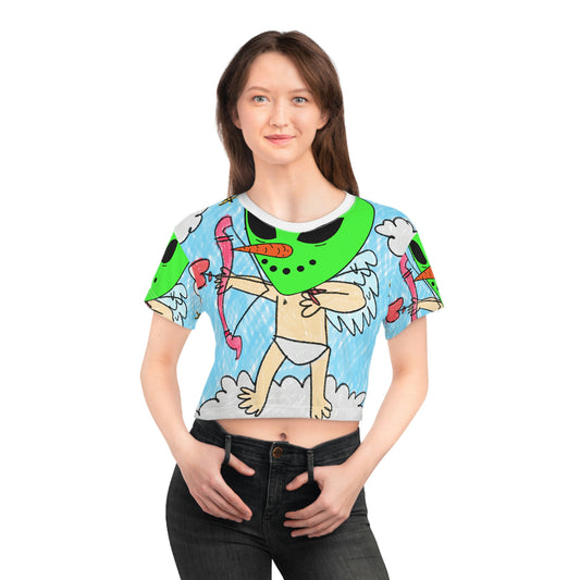 Valentine Alien Heart Love Veggie Visi Vegetable Visitor AOP Crop Tee