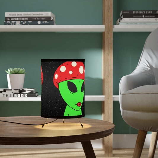 Mushroom Head Green Alien Visitor w/ Red Lips Tripod Lamp with High-Res Printed Shade, US\CA plug