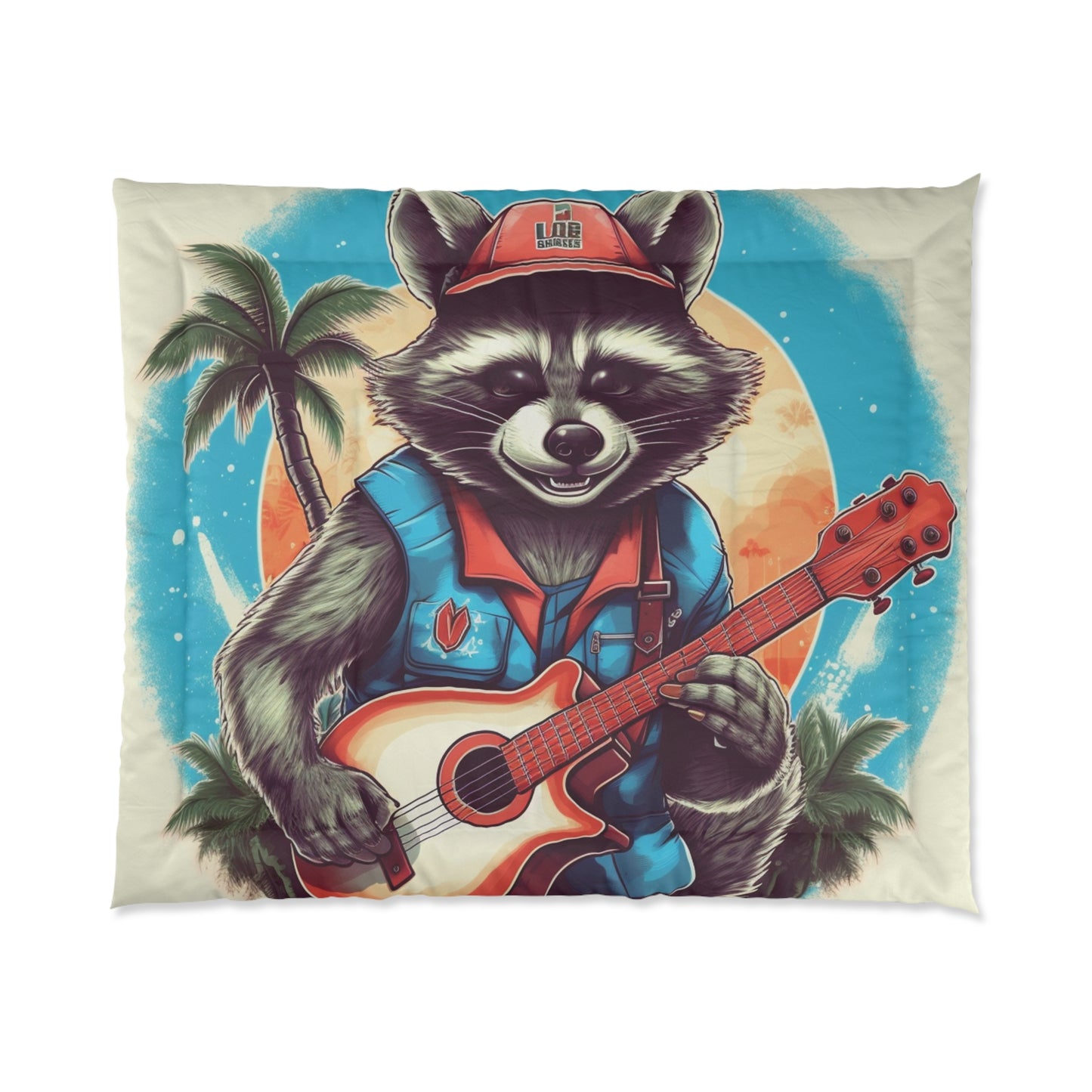 Ukulele Playing Raccoon - Furry Animal Music Island Art Comforter