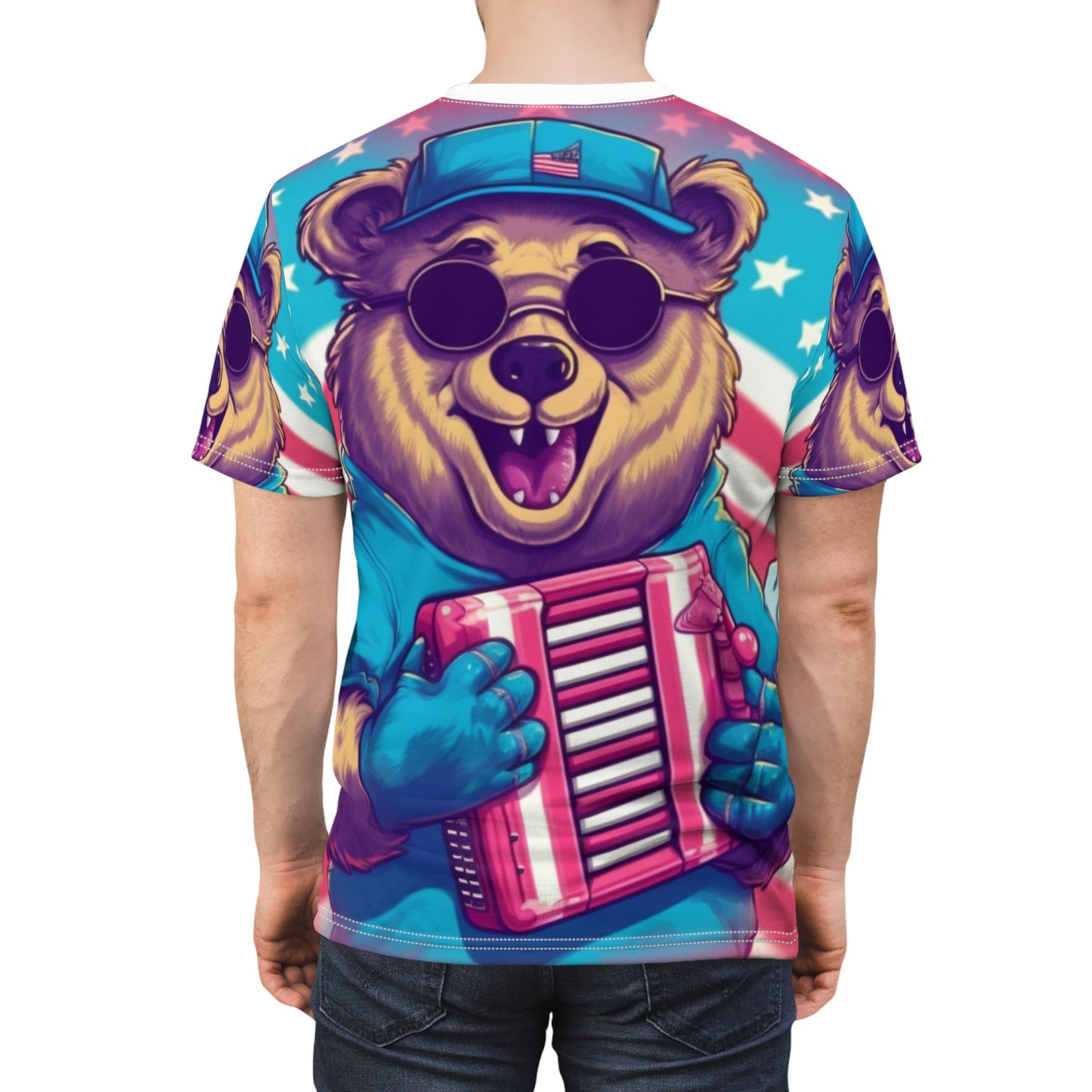 Accordion Musical Bear USA American Style Animal Unisex Cut & Sew Tee (AOP)