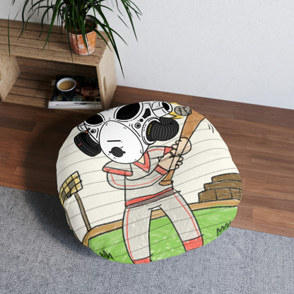 Baseball Robot Space Alien LOL Visitor Ball Game Sport Tufted Floor Pillow, Round