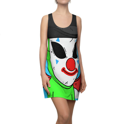 Clown Visitor Green Alien w/ Devil Wings Women's Cut & Sew Racerback Dress (AOP)