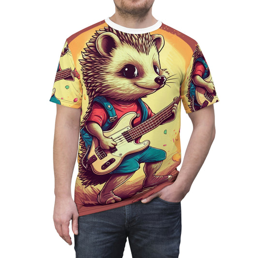 Hedgehog Guitarist Jam Band Cartoon Unisex Cut & Sew Tee (AOP)