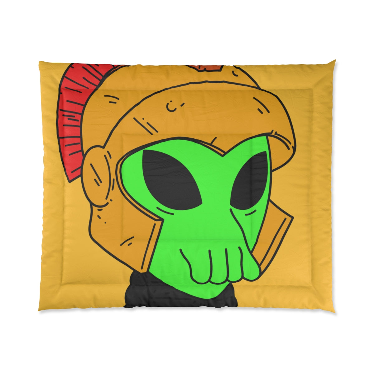 Green Spartan Helmet Alien Squid Mouth Visitor Bed Comforter