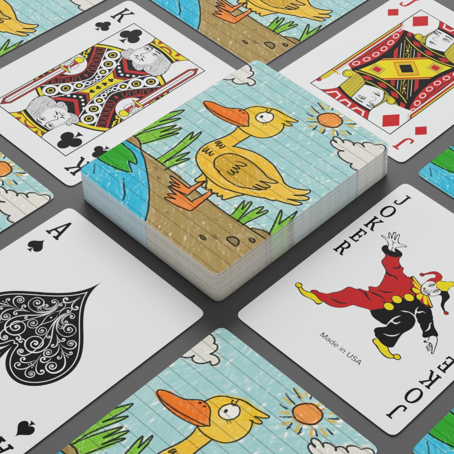 Cartas de póquer personalizadas con estanque de pájaros y pato amarillo