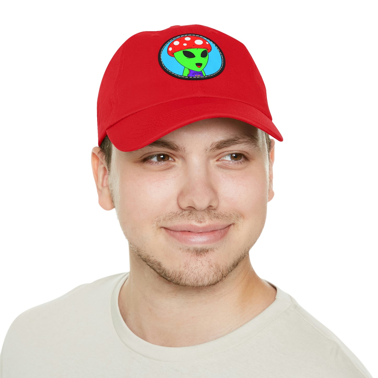 Healthy Sport Jersey Mushroom Alien Dad Hat with Leather Patch (Round)