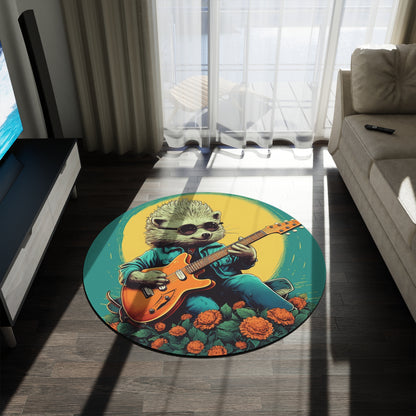 Hedgehog Rock Star Classic Animal Guitarist Graphic Round Rug