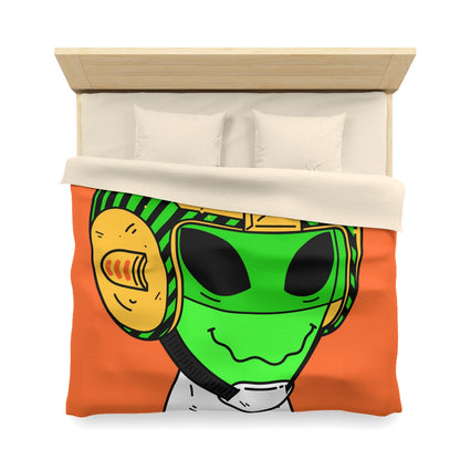 Yellow Space Ship UFO Flying Saucer Helmet Green Smiley Anti Human Visi Microfiber Duvet Cover