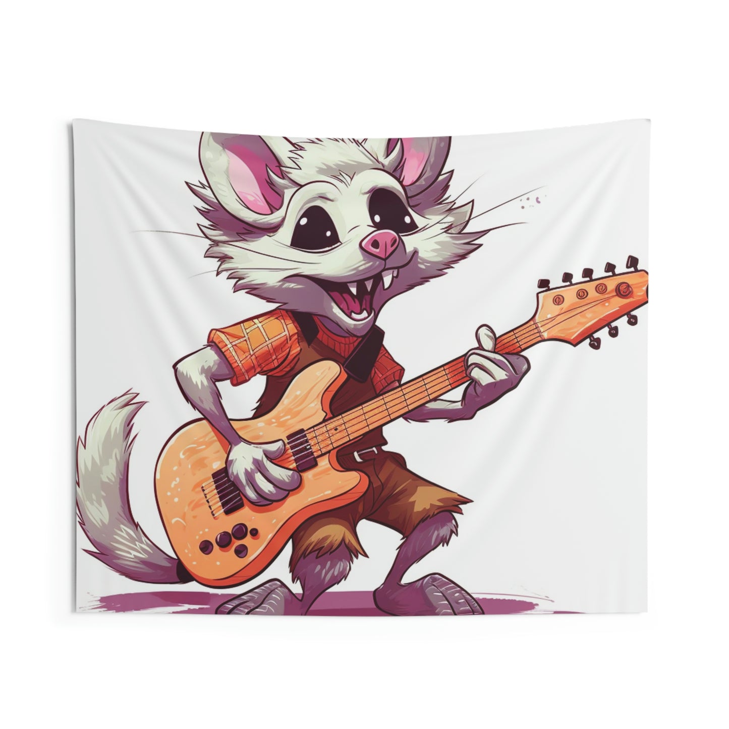 Opossum Musical Guitarist Graphic Indoor Wall Tapestries